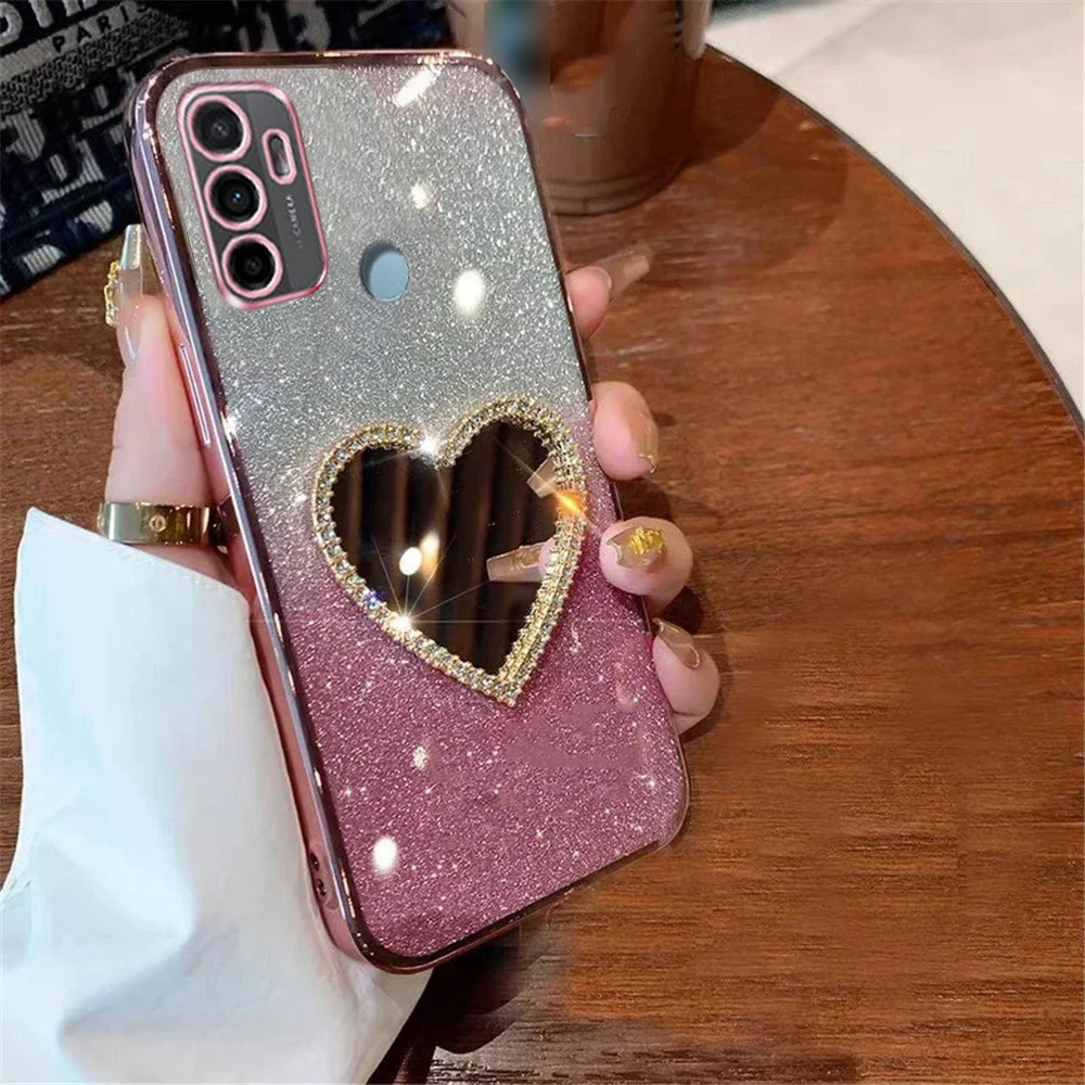 Plating Gradient Glitter Heart Mirror Cover Case