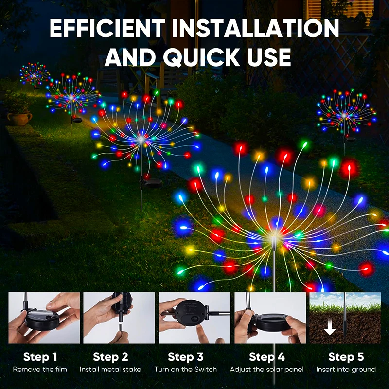Solar Firework Lights Outdoor Garden LED Waterproof Multicolored Solar Lamp For Patio Lawn Yard Balcony Pathway Light Decor
