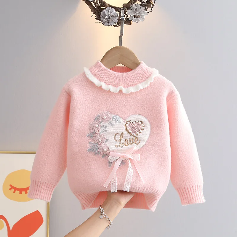 

Girls Velvet Sweaters Spring Autumn Children Knitted Woolen Sweatshirts For Baby Girl 1 To 6 Years Pullover Sweater Kids Clothes