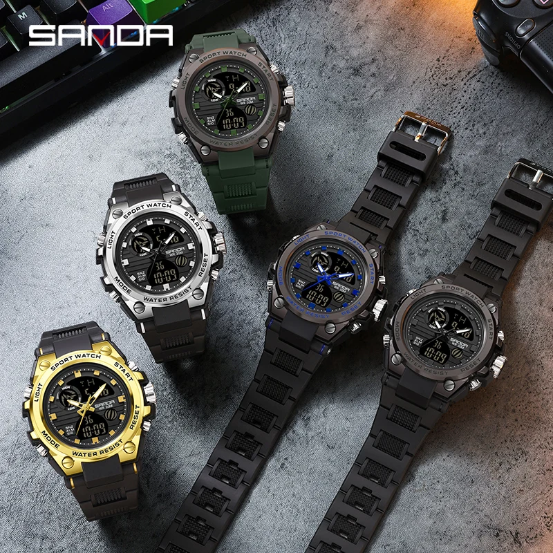SANDA 739 Luxury Digital Quartz Watch for Men Military Army Waterproof Sports Wristwatches LED Dual Display Mens Reloj Hombre