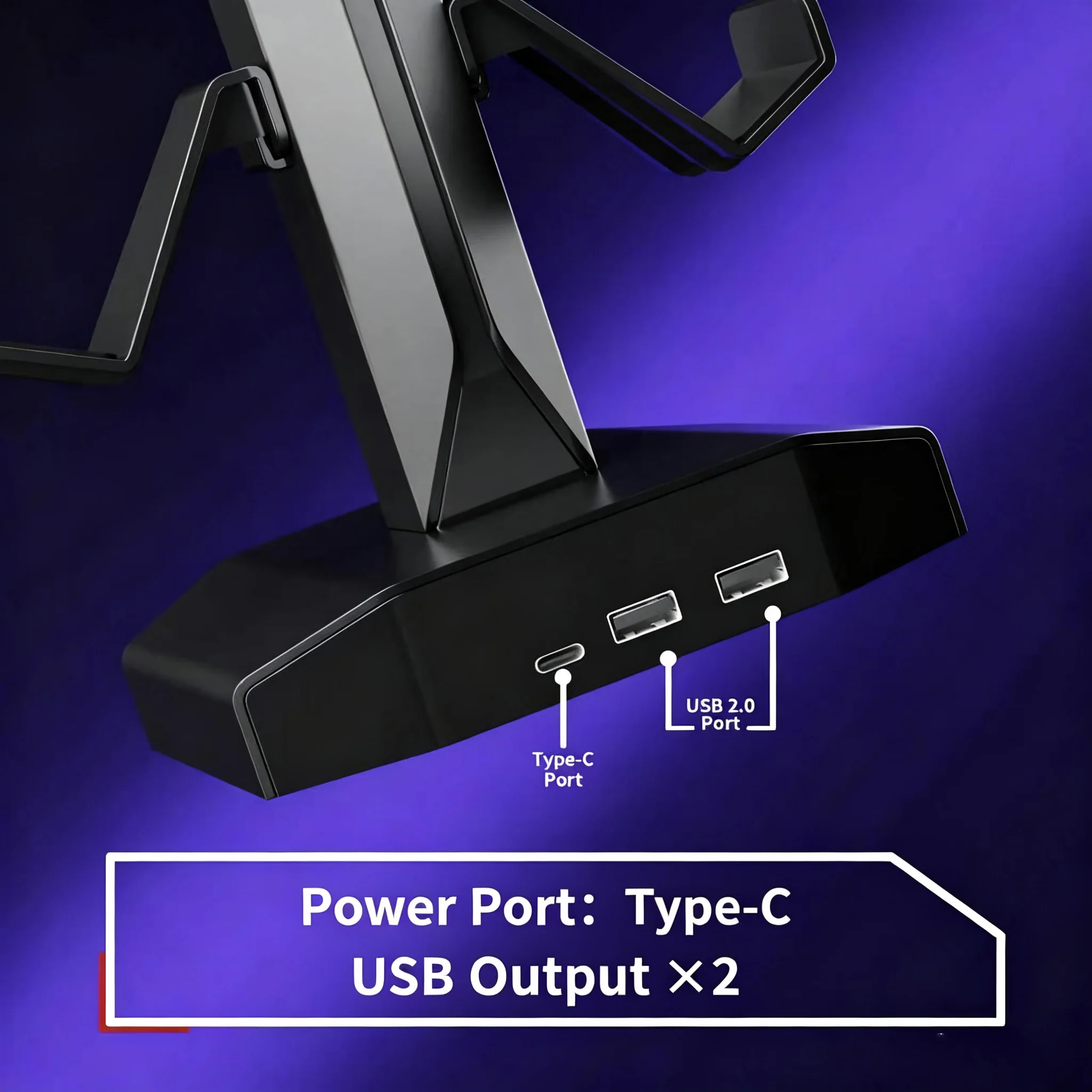GB Headphone Stand for Desk - Controller Stand & Gaming Headset Holder with USB & Type-C Ports, Rotatable Earphone