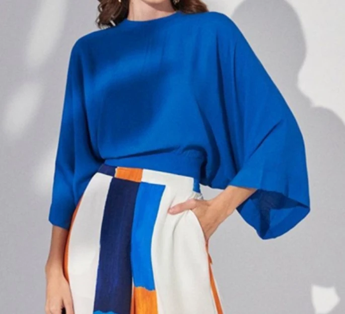 Pants Set Women 2 Piece Summer New Fashion Blue Top Loose and High Waist Wide Leg Pants Set Casual Outfit Temperament Commuting