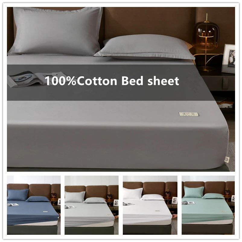 100Cotton Bed Sheet with Elastic Band Gray Color Single Bed Linen