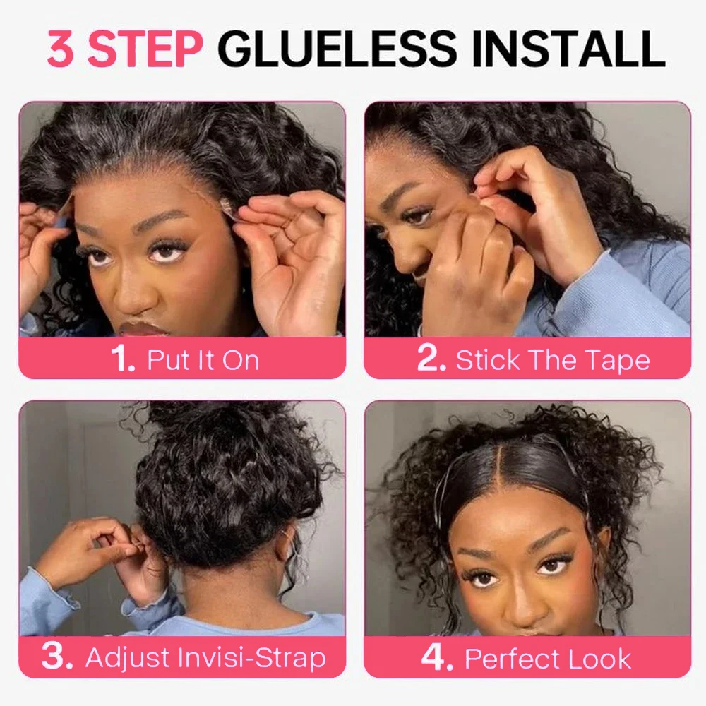 360 Deep Wave Lace Front Wigs Invisi Strap HD Full Lace Wigs Human Hair Pre Plucked With Drawstring Glueless Curly Wig For Women 4