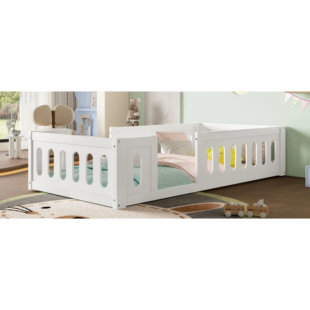 Modernes Plattformbett aus Holz 90 x 200 mit Geländer, Plattformbett besteht aus massivem Kiefernholz und MDF und eignet sich aus robustem, massivem Holz – Detail 14