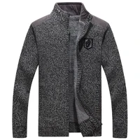 MEN SWEATERS WITH ZIPPERS THICK FLEECE WARM BLACK CASUAL  WINTER MEN CARDIGAN WOOL COTTON KNITTED JACKETS SWEATERCOAT 2