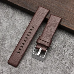 Litchi Pattern Cowhide Leather Watch Band - Business Strap in Multiple Sizes - 26mm (Brown)