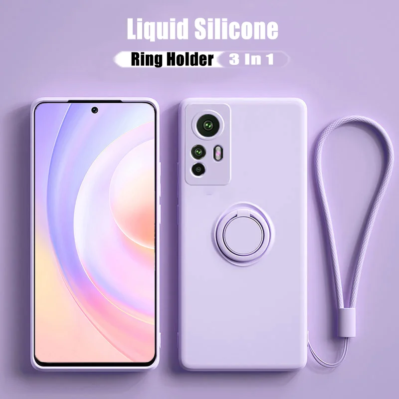 Custodia in Silicone liquido per Xiaomi MI 12T 11T 13 12S Pro Lite 5G NE Capa per POCO X4 X3 M4 Pro F4 Supporto ad anello Cover morbida con cinturino_voghion.com