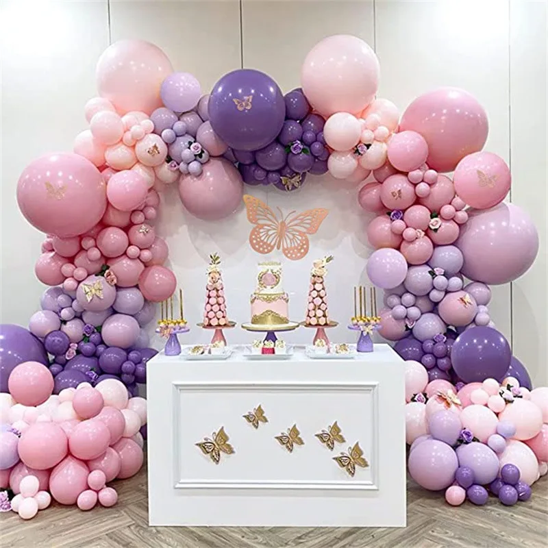 

Macaron Pink светильник фиолетовый Воздушный Шар Комплект гирлянды 3D наклейка в виде розового золота в форме бабочки для дня рождения вечерние свадебное украшение