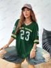 Summer New Black Enjoy Freedom 23 Print T-Shirt For Women V-Neck Short Sleeve Mesh Sports Football Jersey Y2K Oversized Tops 5