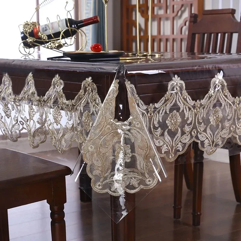 

Waterproof Table Cloth Rectangular Lace Decor Tea Table Dust Cover PVC Plastic Tablecloth Soft Glass Wedding Party Table Cover