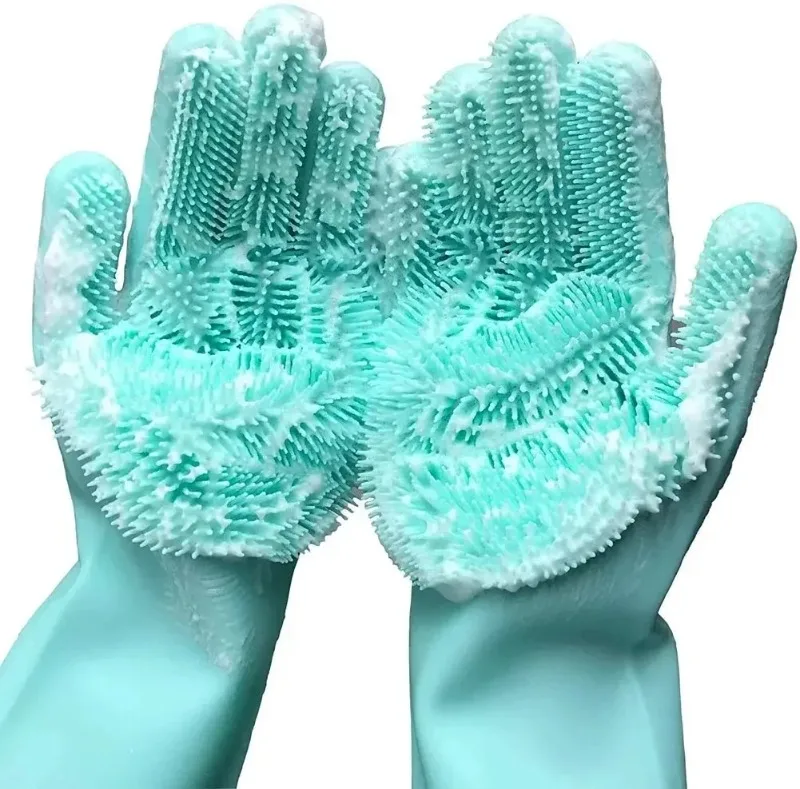Dishwashing Cleaning Gloves Magic Silicone Rubber Dish Washing Gloves for Household Sponge Scrubber Kitchen Cleaning Tools 2