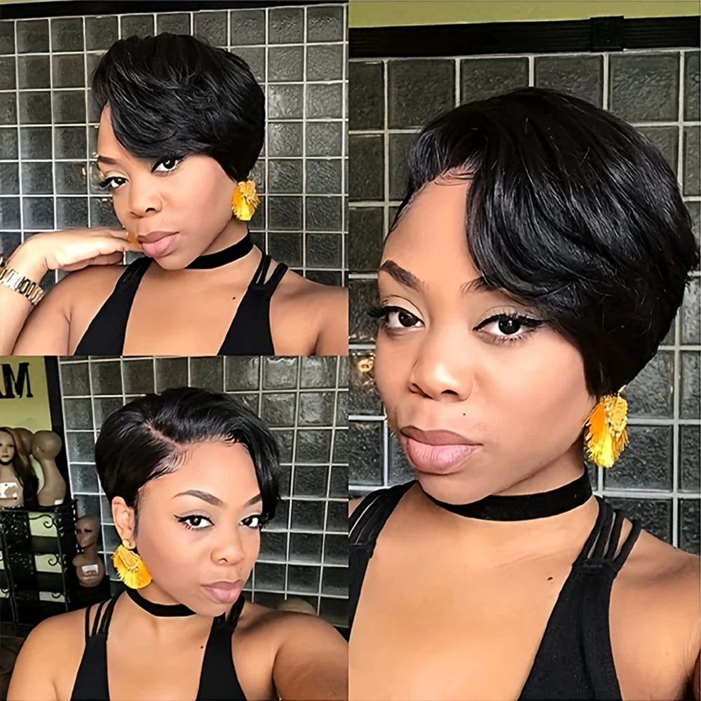 Pixie Cut Human Hair Wig-13x4x1 Lace Front, Short Bob With Side Part & Bangs For Women