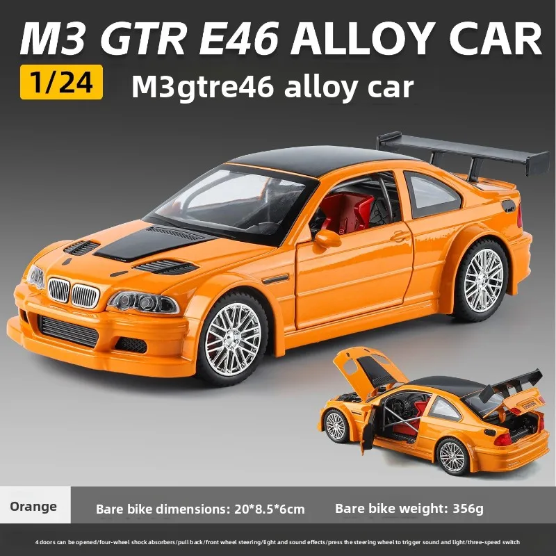 시뮬레이션 1:24 BMW M3 GTR E46 레이싱카 모델 합금 미니어처 자동차 컬렉션 장식품 장난감 자동차 남자친구 생일 선물