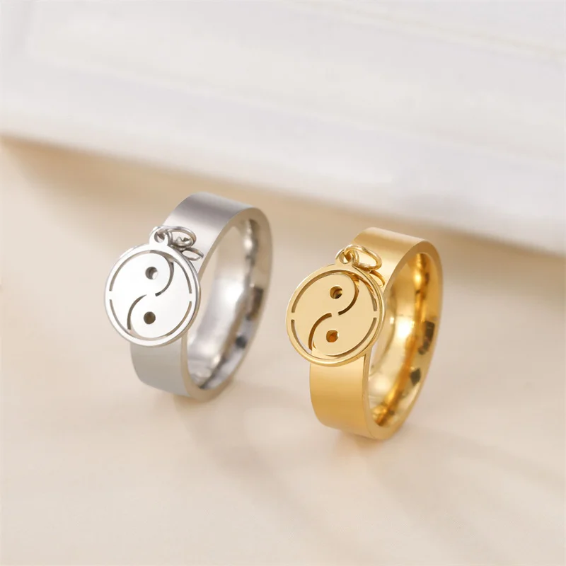 Edelstahl Mond Stern Ringe für Frauen Mädchen Punk Blume Anhänger frauen Ring Paar Schmuck 2023 Trend Hochzeit Party Geschenke – Detail 38