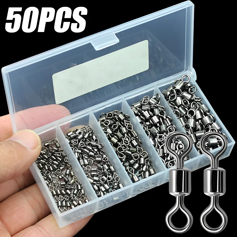 50 Girelle Da Pesca In Acciaio Inox Con Cuscinetti A Sfera - 5 Misure 0#-4# Con Moschettone - Accessori Pesca In Mare E In Fiume