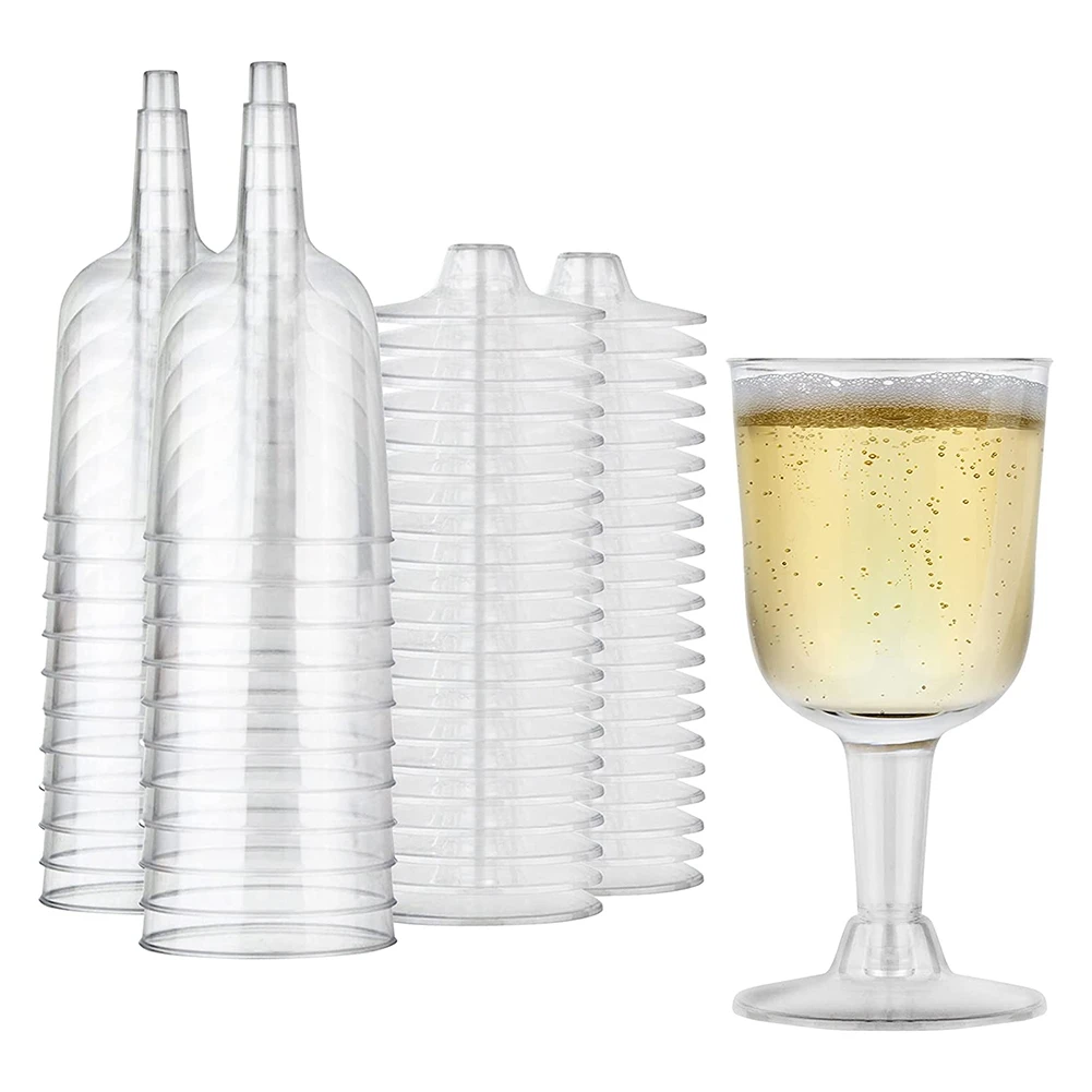 Clear Plastic Wine Glass Recyclable - Shatterproof Wine Goblet - Disposable & Reusable Cups for Champagne Dessert 25Pcs