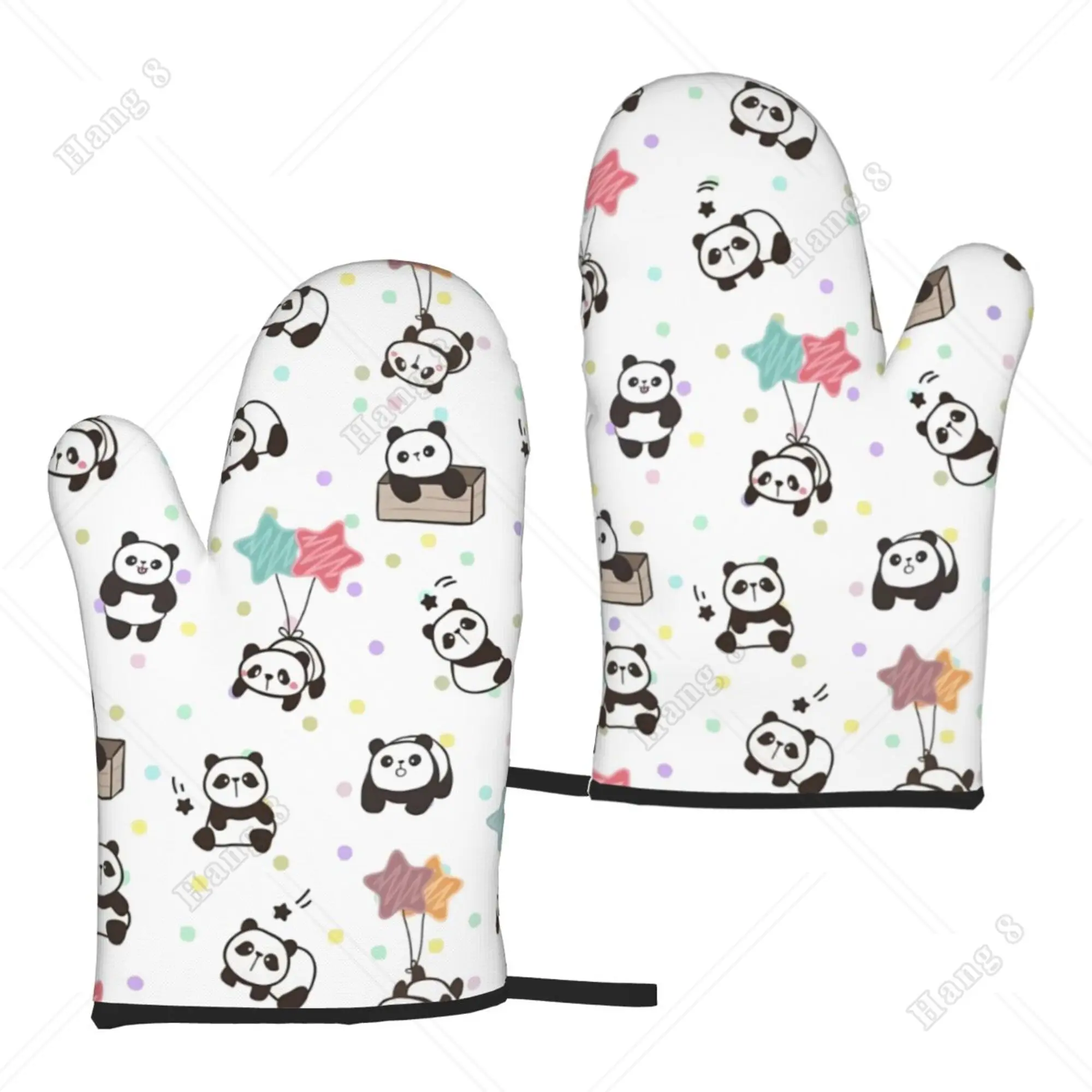 

Cartoon Colorful Star Cute Panda Oven Gloves Set of 2 Heat Resistant Gloves for Men Women for Kitchen Cooking Grilling BBQ