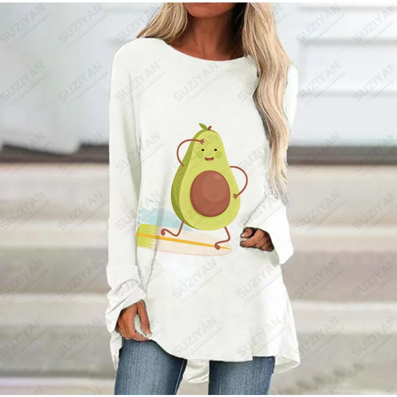 

2023 new ladies long -sleeved dress avocado 3D printed lady long -sleeved dress comics fashion trend lady long -sleeved dress