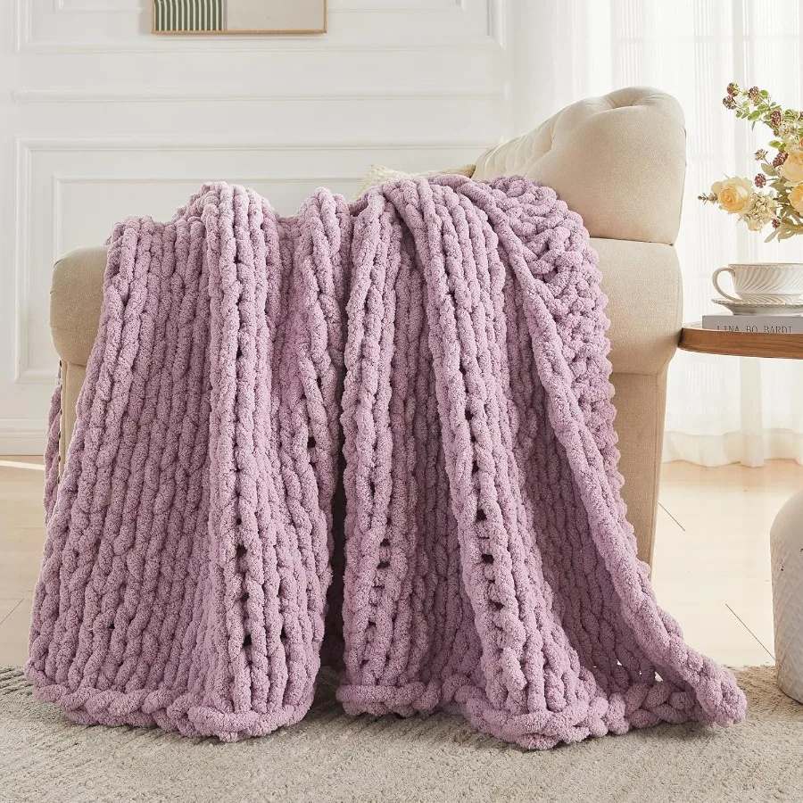 Chunky Knit Throw Blanket 60 X 80 Twin Size 100 Hand Made Large Chenille Loop Yarn Soft Fluffy Throws for Couch Sofa Bed Big Cr