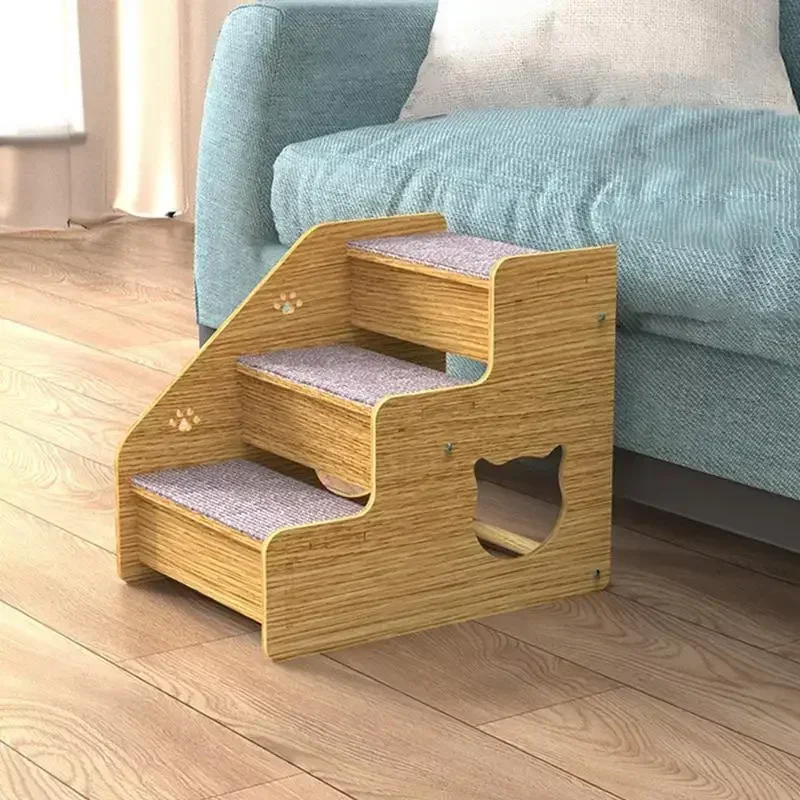 Dog Ramp For Bed 3-Level Wood Pet Stairs & Ramp For Medium/Small Dogs Old Cats Dog/Cat Ladder Wood Non-Slip Beds And Cars