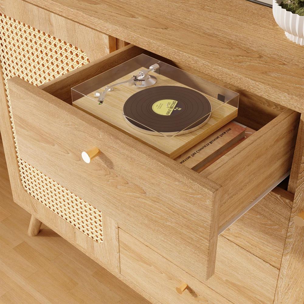 Sideboard, Kommode mit Schubladen und Türen, Aufbewahrungsschrank in Rattan-Optik mit verstellbaren Einsätzen, für das Wohnzimmer – Detail 14