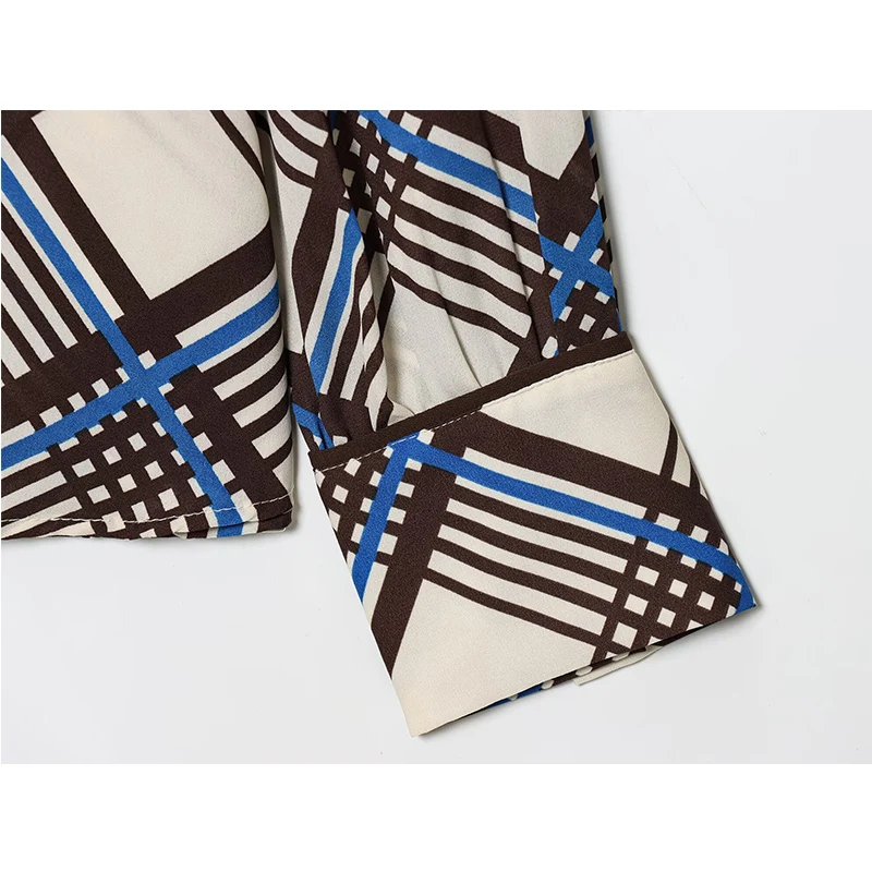 Women's Blouse High Neck Long Sleeve Fashion Check Shirt Top Autumn New Casual Elegant Chic Shirts And Blouses Tops