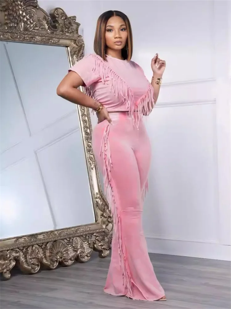 Wmstar Two Piece Set Women Pants Sets Casual Top Bodycon Stretch Short Sleeve Summer Clothes New Style Wholesale Dropshipping