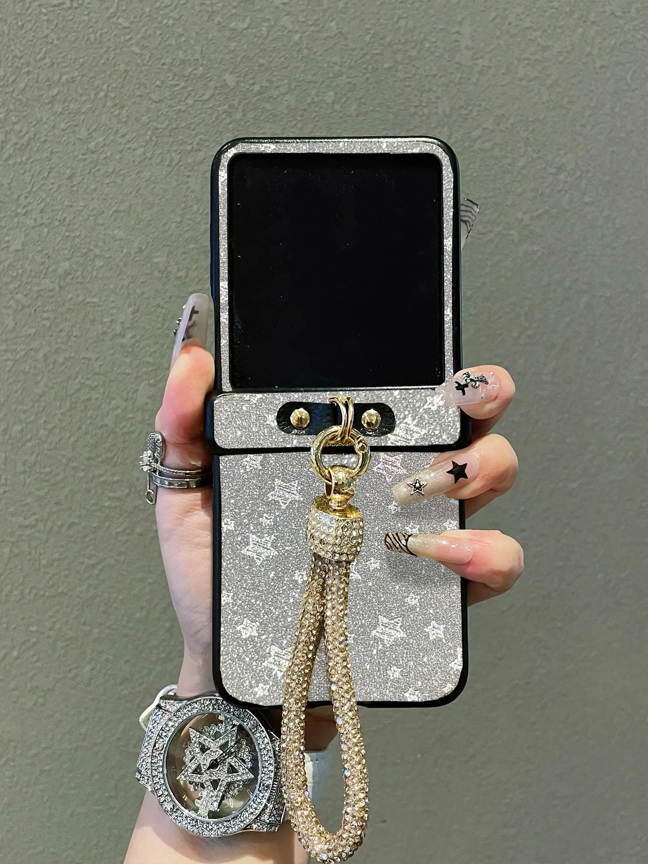Luxury Glitter Stars Phone Case with Diamond-Plated Strap and Matte Finish