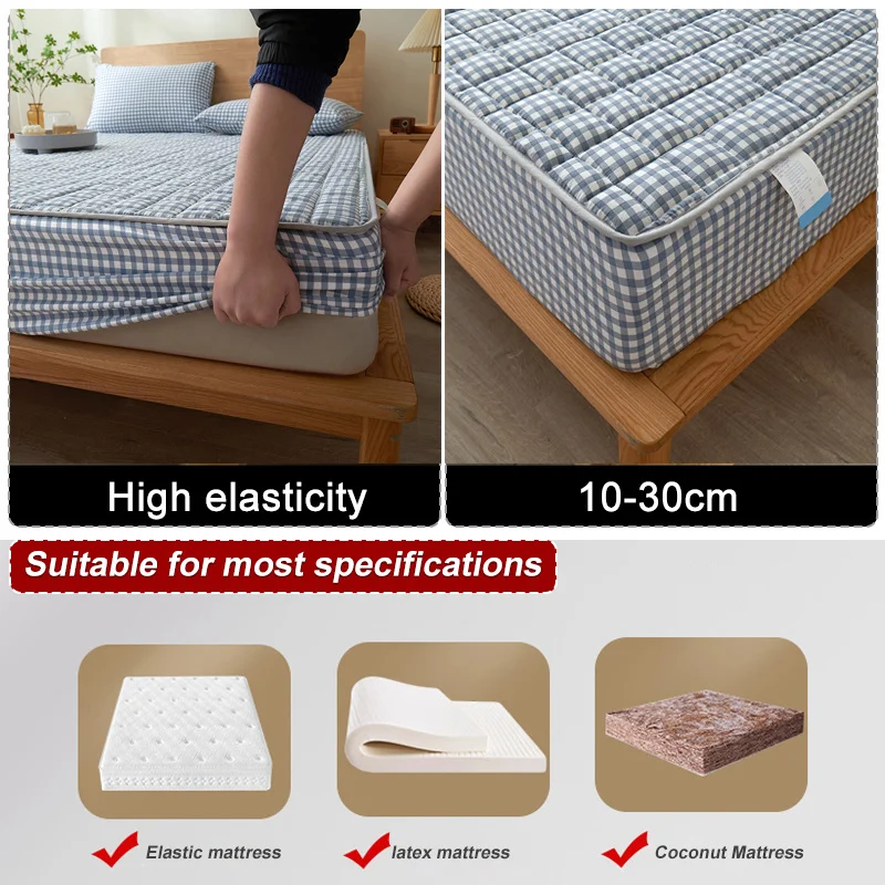 Description Picture 4 of itemWaterproof Fitted Sheet Double Queen King Quilted Mattress Cver Protector Antibracterial Breathable Bed Sheet Plaid Bed Cover