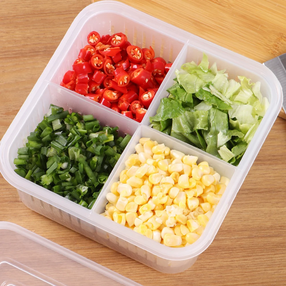 Refrigerator Preservation Box Transparent Double-layer Sealed Box Vegetable Fruit Spring Onion Ginger Garlic Food Grade Drain 2