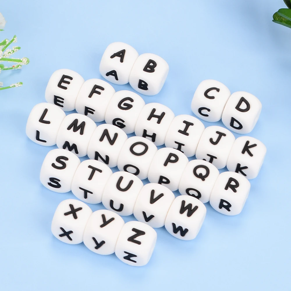 LOFCA 40PCS/Lot Alphabet 12mm Food Grade Letter Silicone Beads Baby Bead Pacifier Chain BPA Free  for Name Make DIY Necklace 5