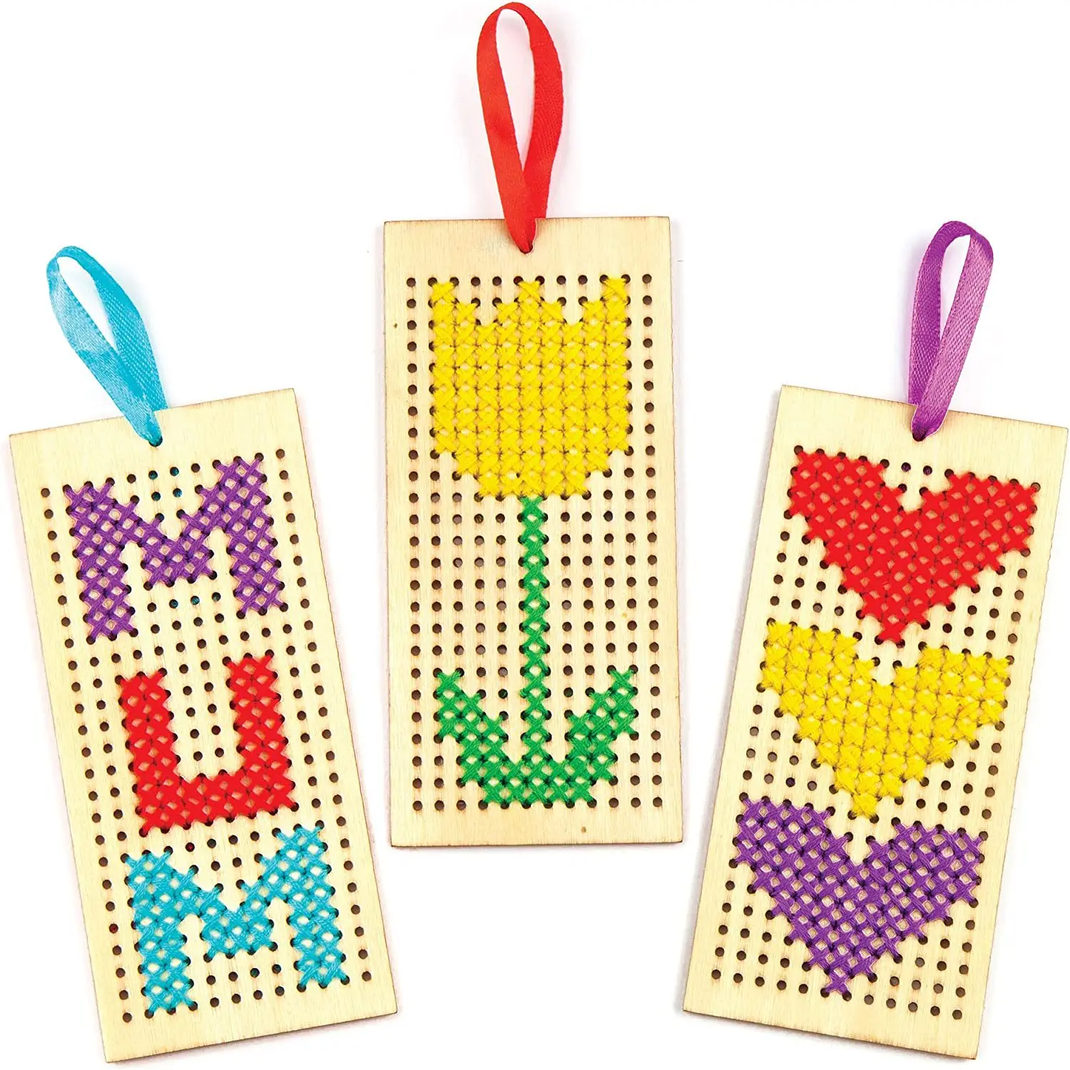 Wooden Cross Stitch Bookmark and Star Kit Tag 1set Contains 4 wood chips 4 lanyard 4 color threads and 4 plastic needles wooden bookmark bookmarks stationery supplies