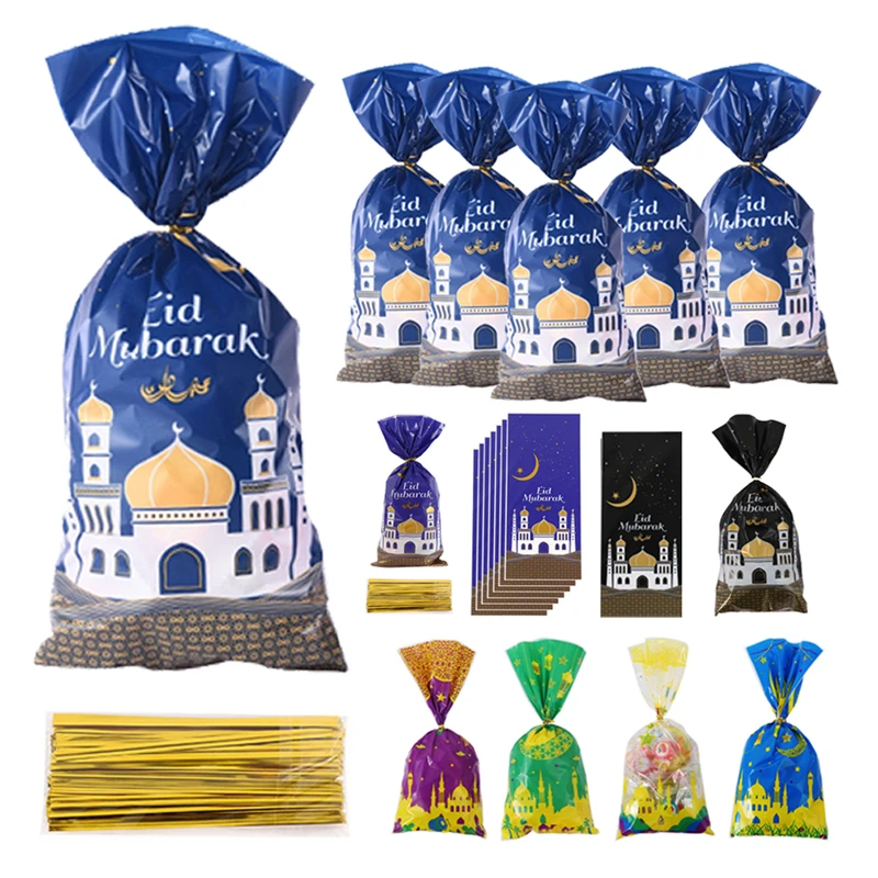 25pcs/lot Eid Mubarak Gift Bags Plastic OPP Candy Cookie Bag Ramadan Kareem Decoration Islamic