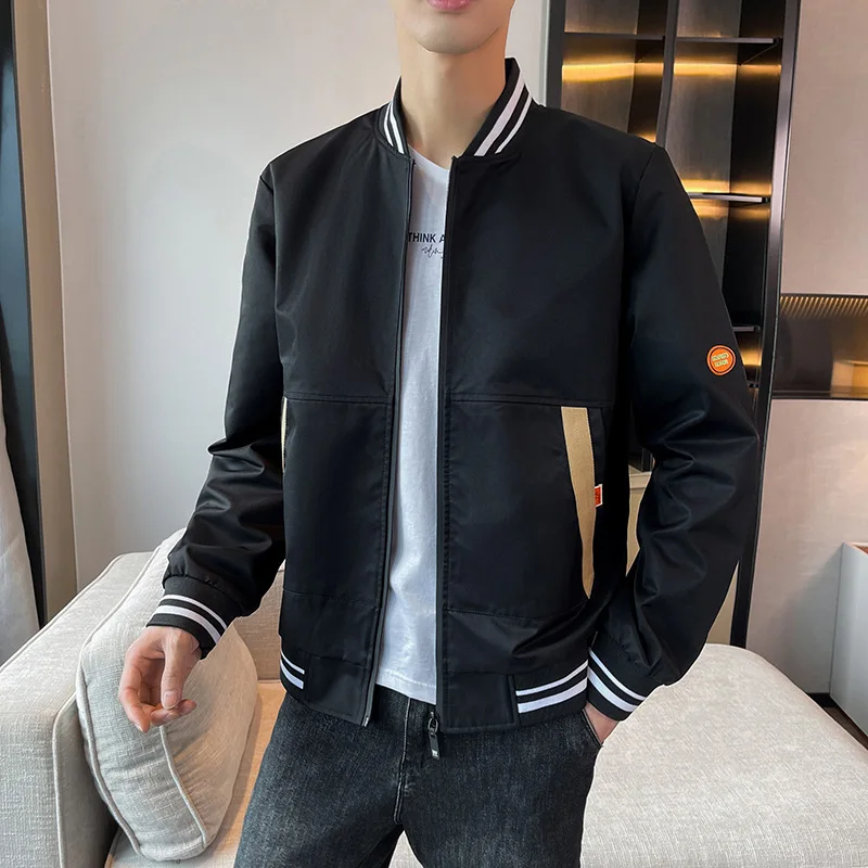 

Men's Jacket Autumn New Trend Casual Baseball Neck Coat Contrast Color Fashion
