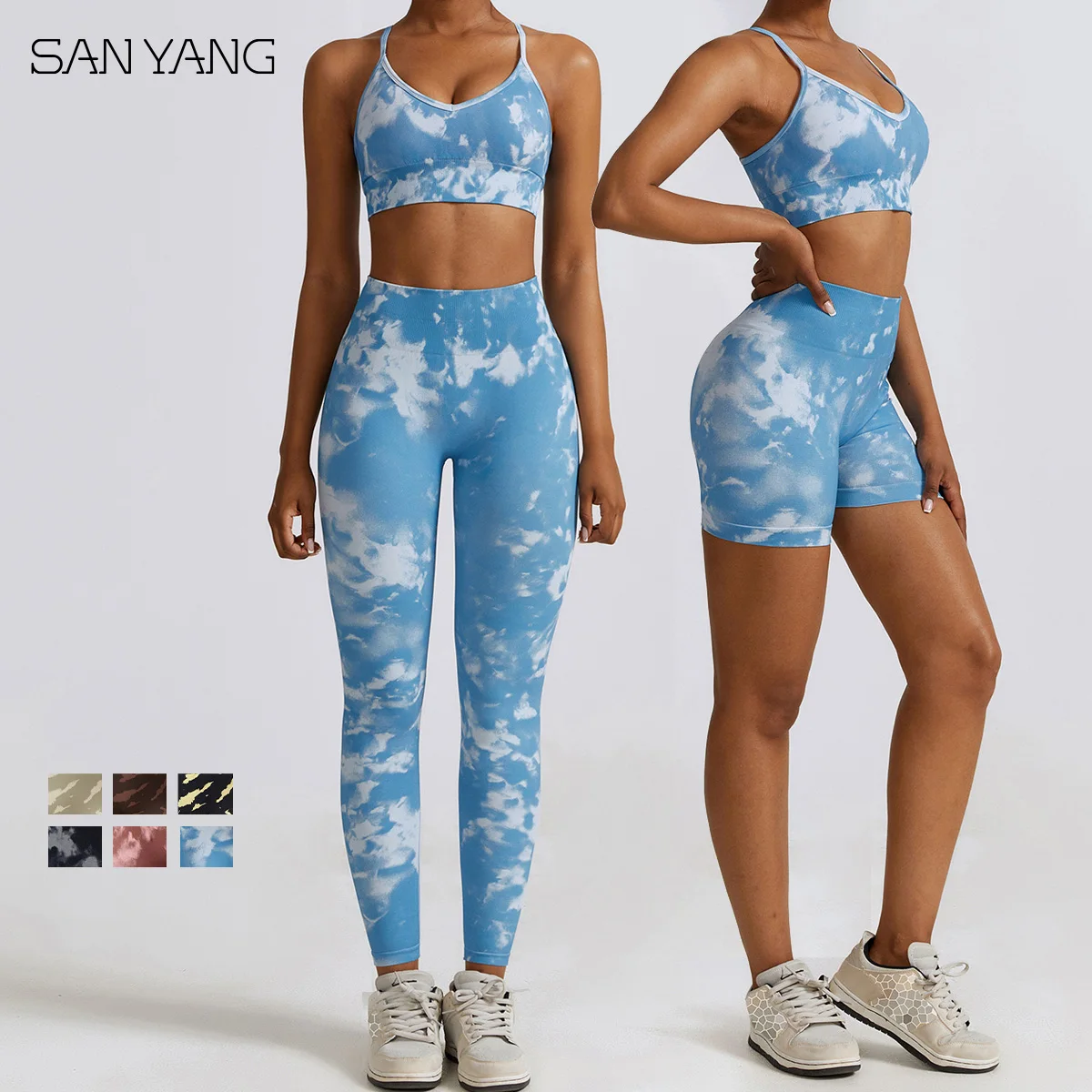 

Yoga Set Woman Gym Set Tie Dye Seamless Pants Sports Outfits Butt Lift Scrunch Cycling Shorts Leggings Fitness Bra Sportswear