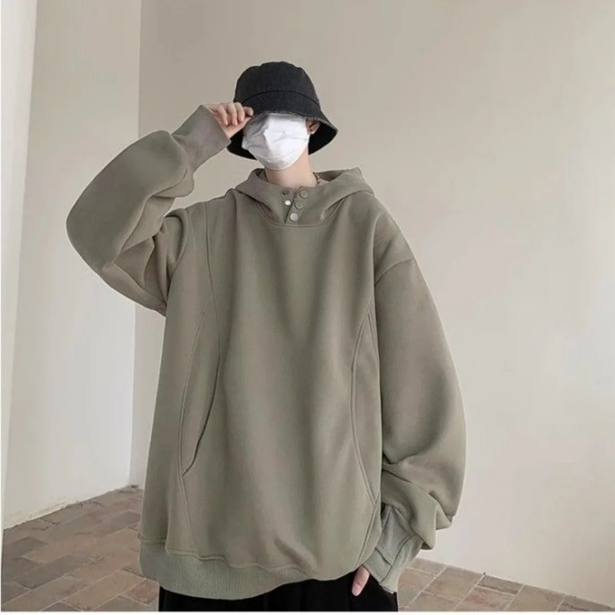 Spring and Autumn New American Retro Simple Solid Color Design Sense High Collar Sweater Trendy Brand Small Weight Hooded Hoodie