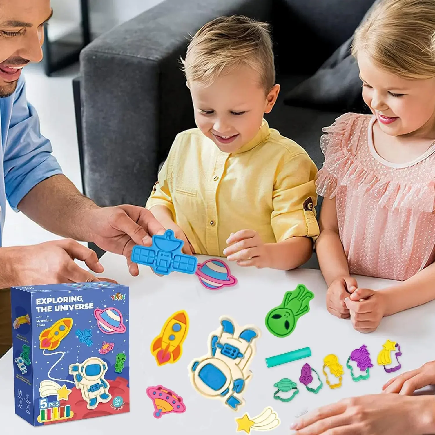 Yeahbo Playdough Sets Toys for Kids 2 3 4 5 Years, Play Dough Tools Plasticine for Children, Playdough Accessories 8 Space Mold 5