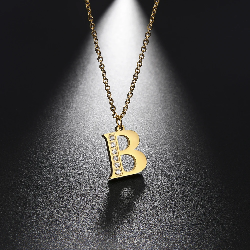 Elegant Gold Alphabet Pendant Necklace with Clear Zircon Accent