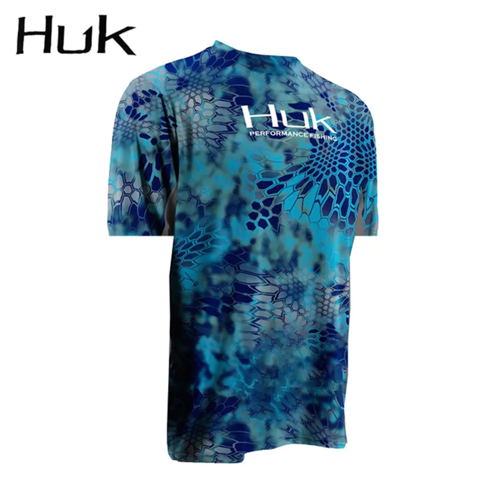 HUK Fishing Shirts Men Short Sleeve Tops Sun Uv Protection Fishing
