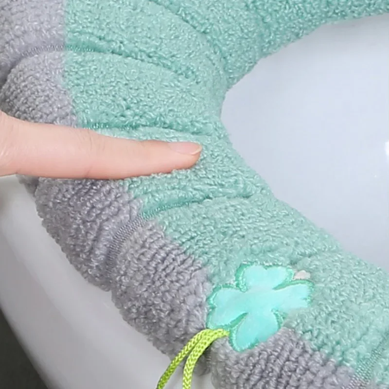 Universal Toilet Seat Cover Thick Plush Soft Mat Winter Warm Toilet Pad With Handle Washable Knitting Cushion Bathroom Supplies
