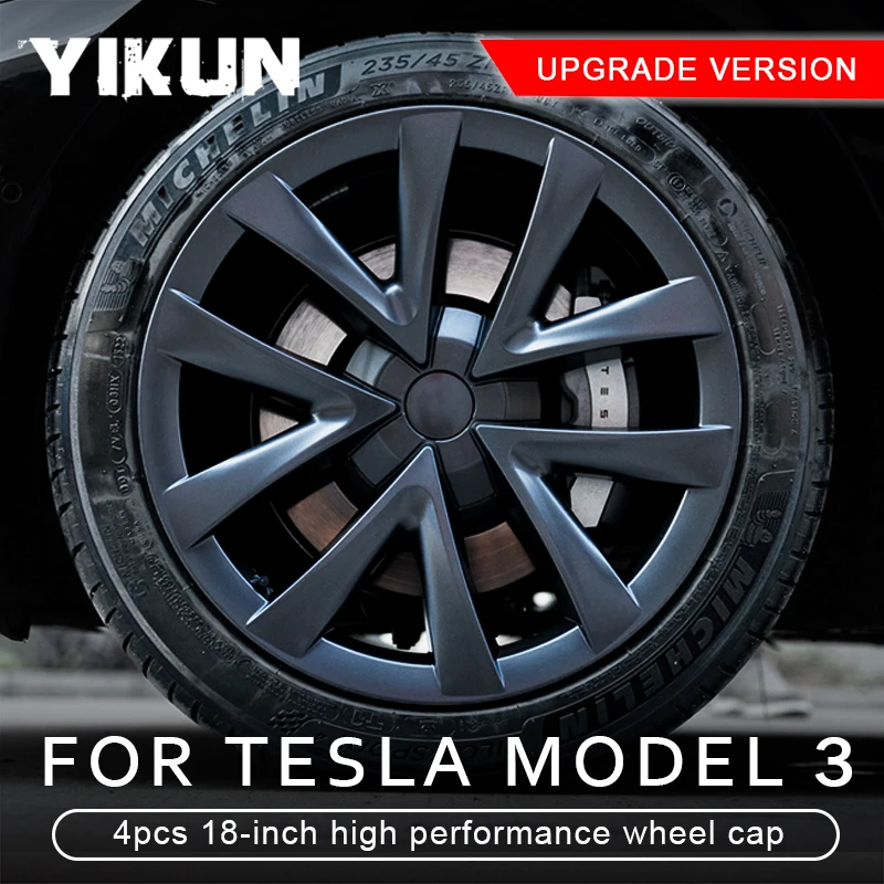 Hub Cap Performance Replacement Wheel Cap 4PCS 18-Inch Automobile Hubcap Full Rim Cover Accessories for Tesla Model 3-Wheel Hub Caps