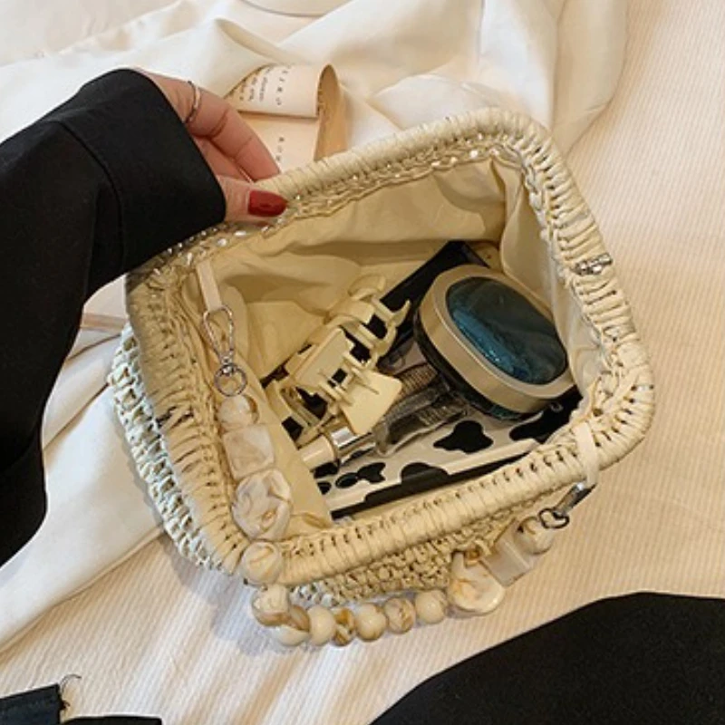 المرأة القش حقيبة كروسبودي مخلب محفظة النسيج حقيبة...