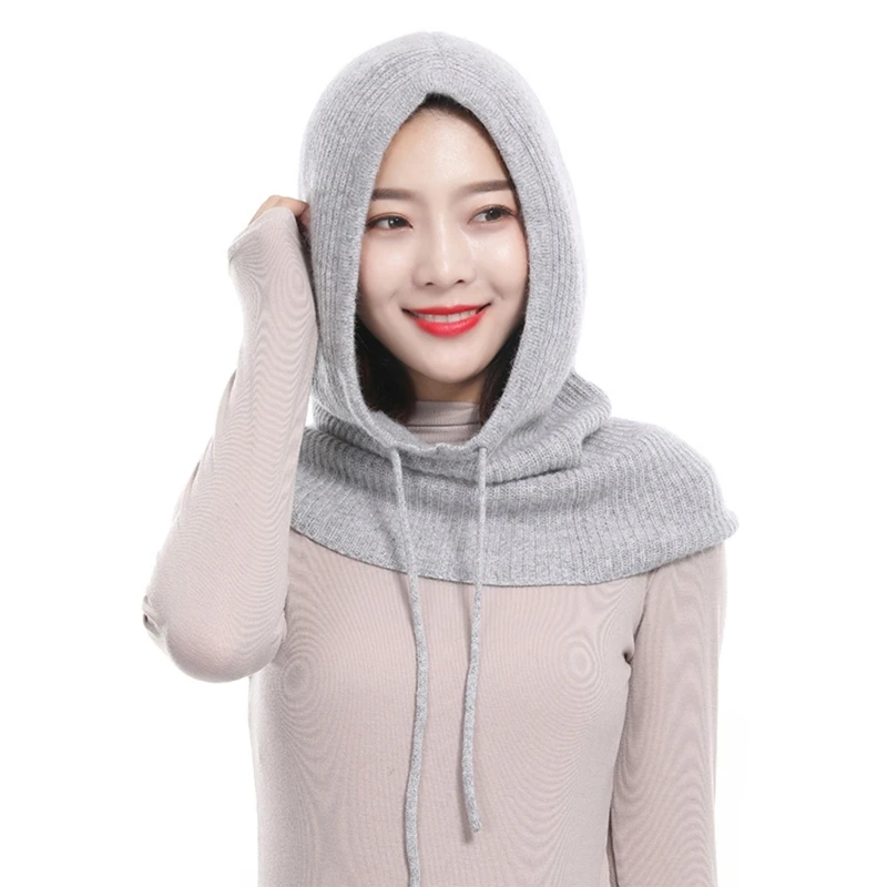 

Women Hooded Hat Scarf Wraps Winter Warm Knit Beanie Pullover Neckwarmer