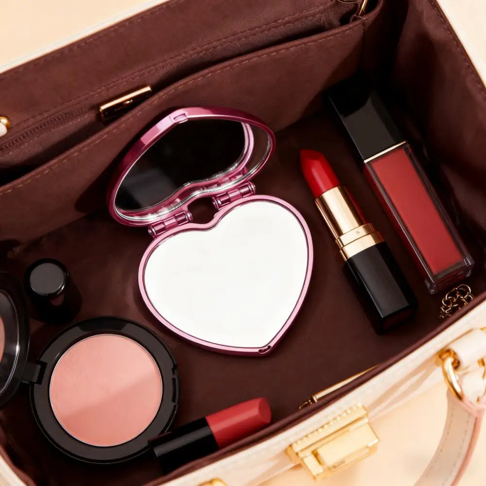 미니 하트 모양 접이식 메이크업 거울 미니 포켓 휴대용 여행용 거울 자석 잠금..