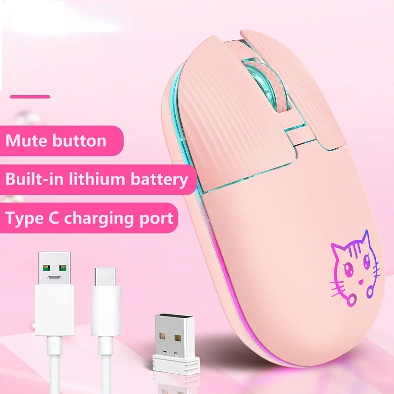 New RGB 2.4G Wireless Charging Built-In Lithium Battery Mouse LUNA Cat Animal Cute Wireless Mouse Keyboard
