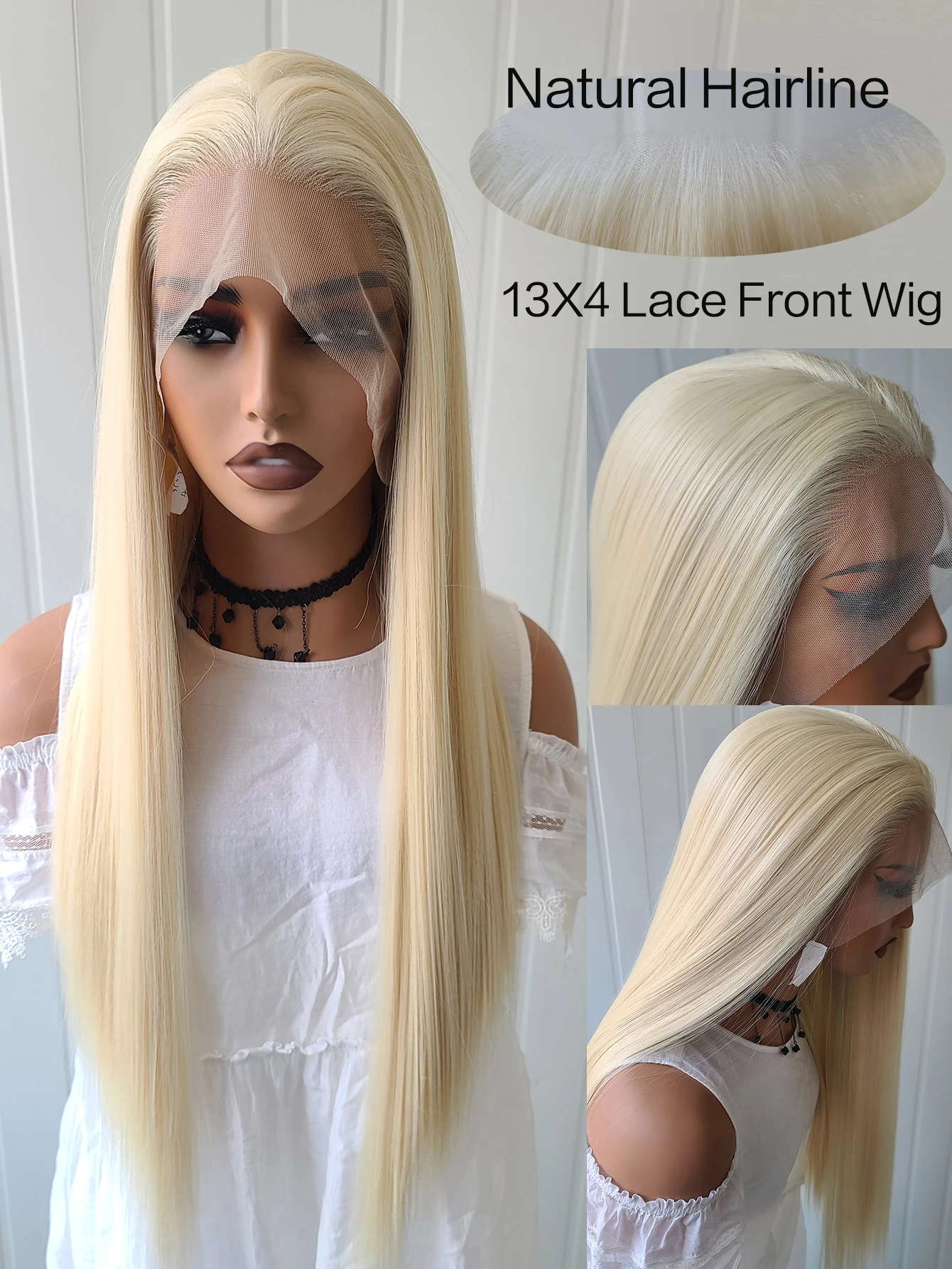 Long Straight Lace Front Human Hair Blend Heat Ok Synthetic Wigs Women Soft Natural Daily use