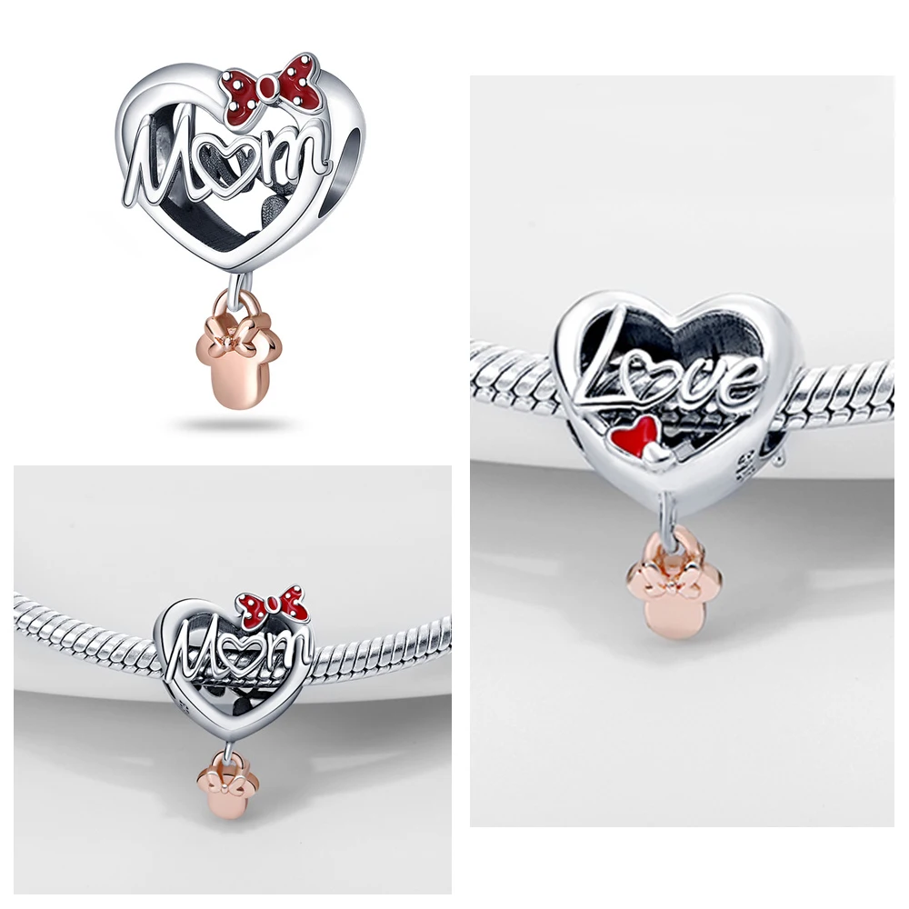 Rose Gold Heart Shape Silver Colour Charm for Women Festival Jewelry Gift Fit DIY Bracelet Necklace Chrams