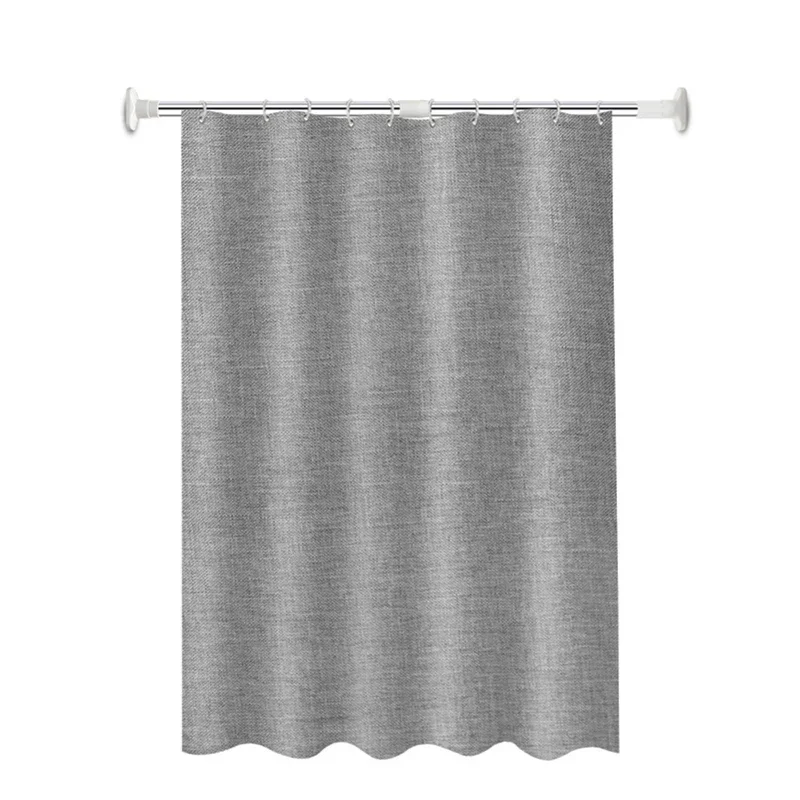 Waterproof Linen Cotton Shower Curtain Gray Bathroom Curtains Solid Color Bathtub Large Wide Bathing Cover Hooks 6 Colors