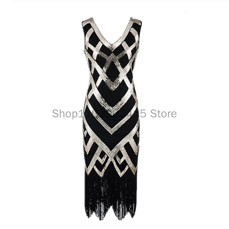 

2023 New Women Party Dress 1920 s Great Gatsby Flapper Vestidos Sequin Bead Fringe Dress Evening V Neck Embellished Fringed